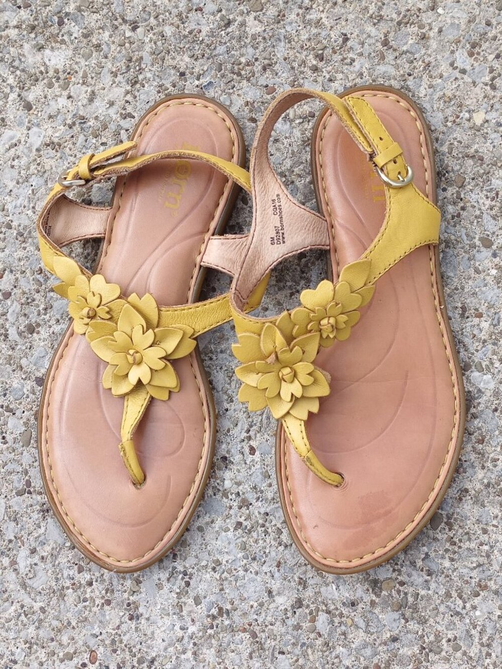 Born Yellow Floral Leather T-Strap Sandals